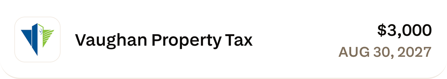 Vaughan Property Tax — $3,000, Aug 30 2027
