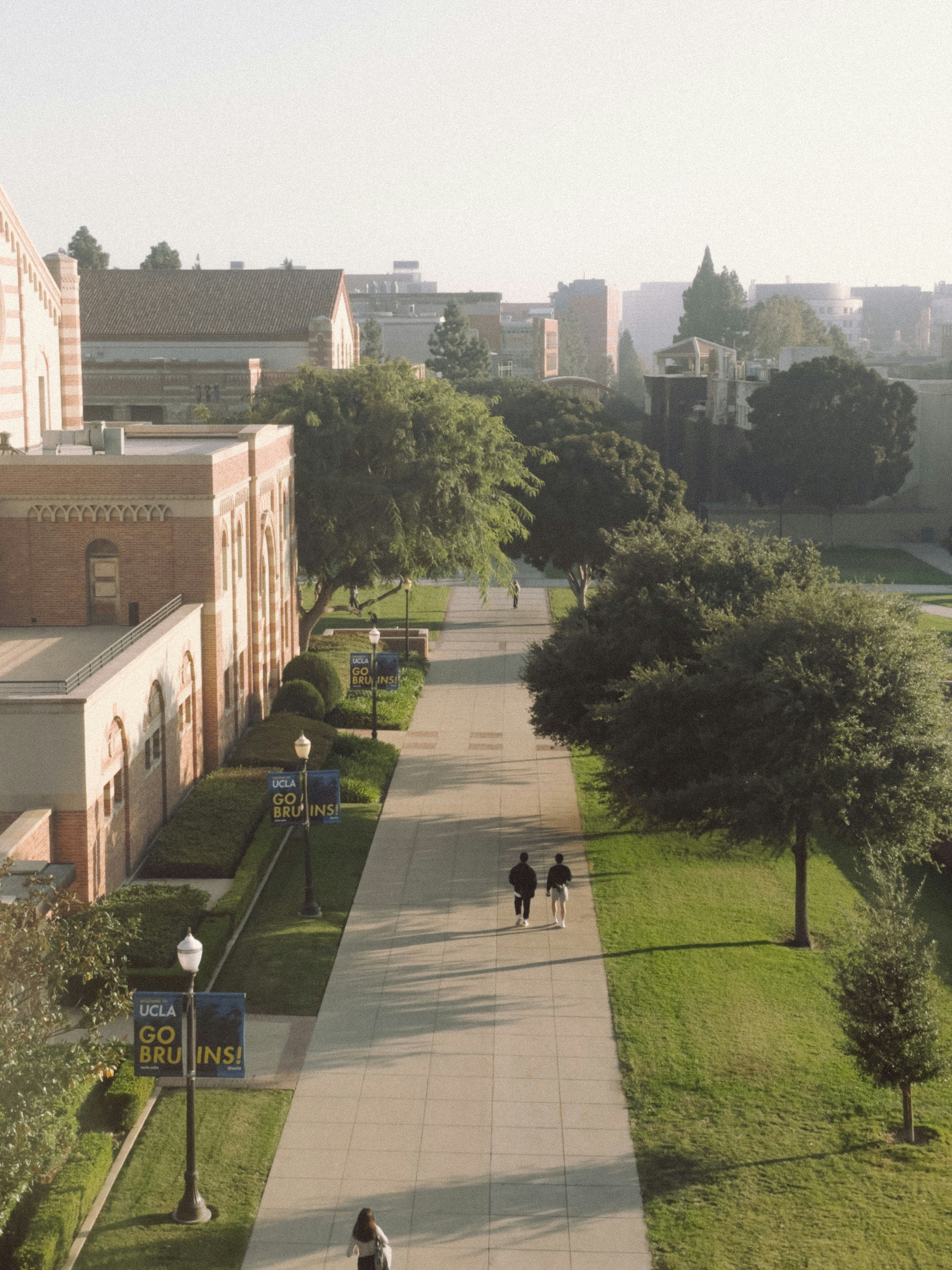 Students walking across a university campus